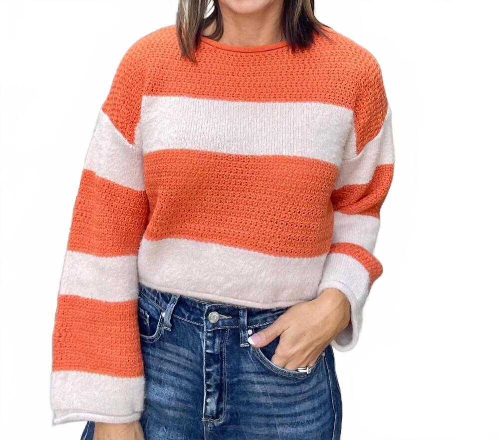 NEW SO ME stassi crop sweater in orange & cream stripe